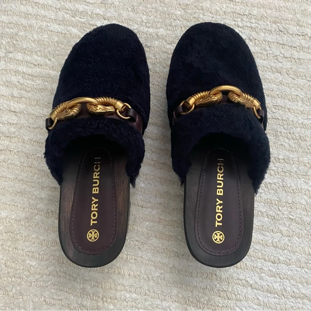 NWT Tory Burch Jessa Shearling Clogs perfect navy - Picture 6 of 14